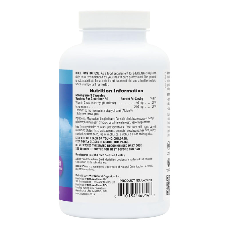 NaturesPlus Magnesium Glycinate Capsules - Gentle Magnesium Supplement, Active Bisglycinate Form - Sleep, Relaxation, Stress Support - Vegan, Gluten Free - 180 Capsules