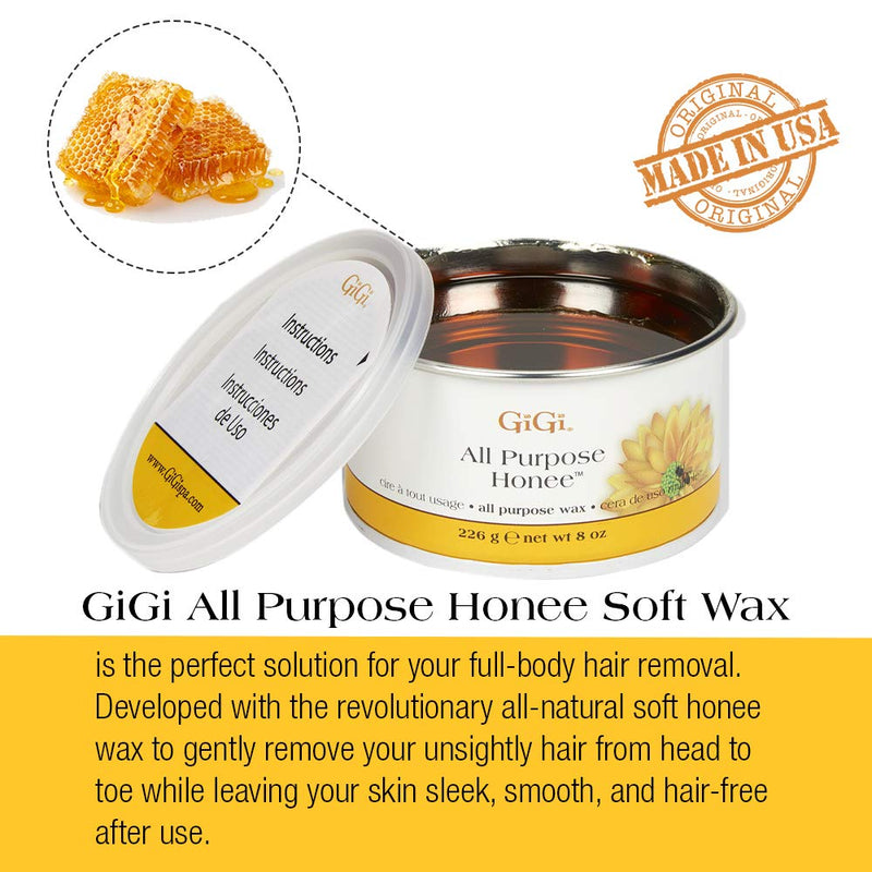 GiGi All Purpose Honee Wax - Hair Removal Wax for Face, Body & Brazilian Waxing with Beeswax Formula, 8 oz 8 Ounce (Pack of 1)