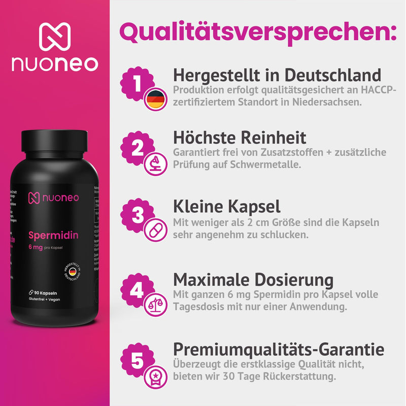 [Australia] - Spermidine capsules high dosage 6 mg per capsule - made in Germany (2 x 90 pieces) supply for 6 months - wheat germ powder gluten-free 6 mg Spermidine 90 pieces (pack of 2) 