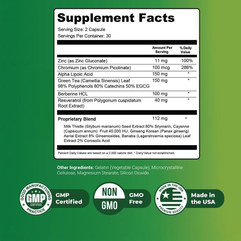 Claritox – Zinc, Chromium, ALA & Green Tea – 60 Ct, 1 Month Supply | Also includes Resveratrol & botanicals with Zinc, Chromium, ALA & Green Tea | Non-GMO, Stimulant-Free 60 Count (Pack of 1)