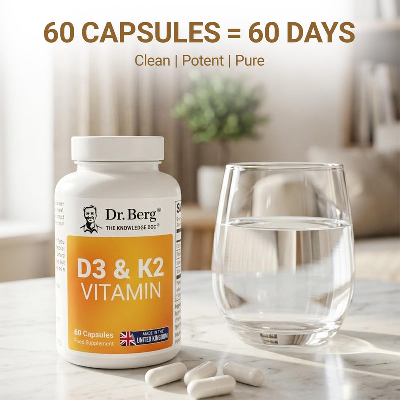 Dr. Berg Vitamin D3 K2 with MCT Powder - Includes 2,000 IUs of Vitamin D3 & 50 mcg MK7 Vitamin K2 - No Added Sugars, Maltodextrin or Corn Syrup - 60 Capsules 60 count (Pack of 1)
