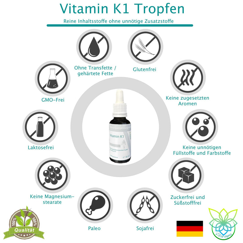[Australia] - VITARAGNA Vitamin K1 liquid drops, Phytomenadione K drops - high-dose liquid dissolved in olive oil, 30 ml, 480 daily doses 