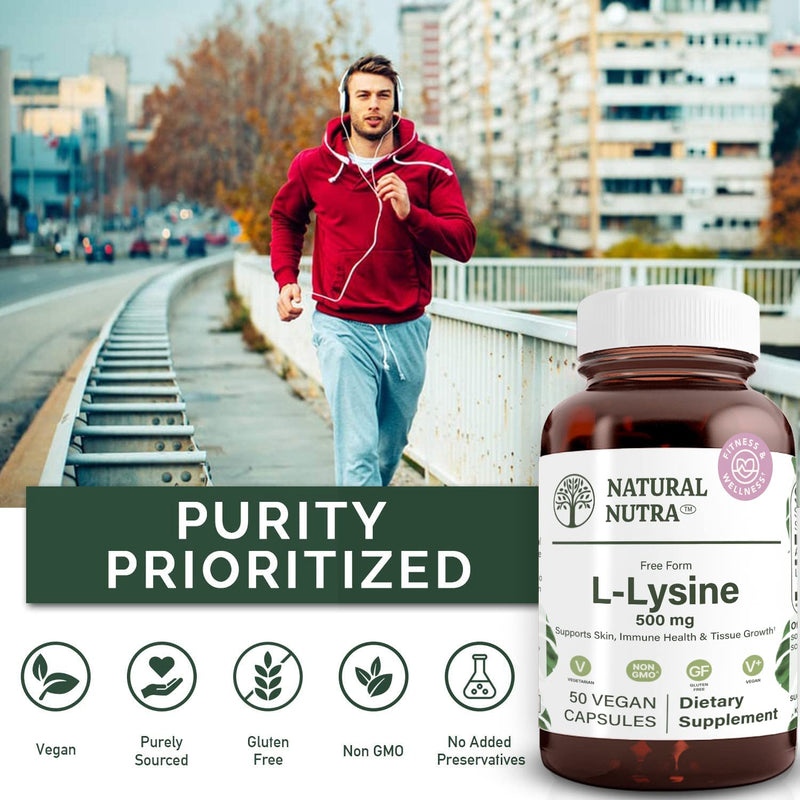 Natural Nutra L Lysine HCl Supplement, Vegan, 500 mg, 50 Capsules | Promotes Bone Health & Growth, Supports Skin Health, Improves Vitamin C Absorption, Improves Calcium Absorption, Non-GMO 50 Count (Pack of 1)