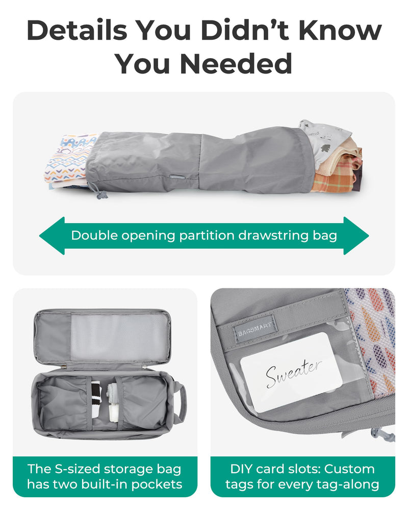 BAGSMART Compression Packing Cubes for Travel Essentials | 14 Set /6 Set /4 Set/2 Set, Lightweight, Durable Storm Front Grey Set of 6