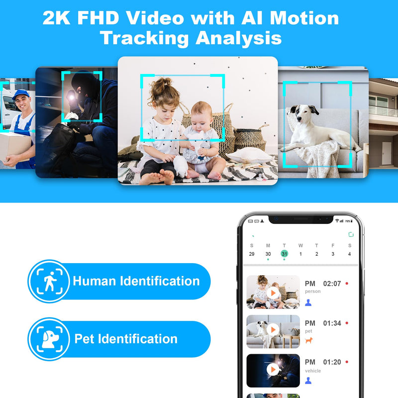 [Australia] - 2K Pan/Tilt Security Camera, WiFi Indoor Camera for Home Security with AI Motion Detection, Baby/Pet Camera with Phone App, Color Night Vision, 2-Way Audio, 24/7, Siren, TF/Cloud Storage White-2.4G 