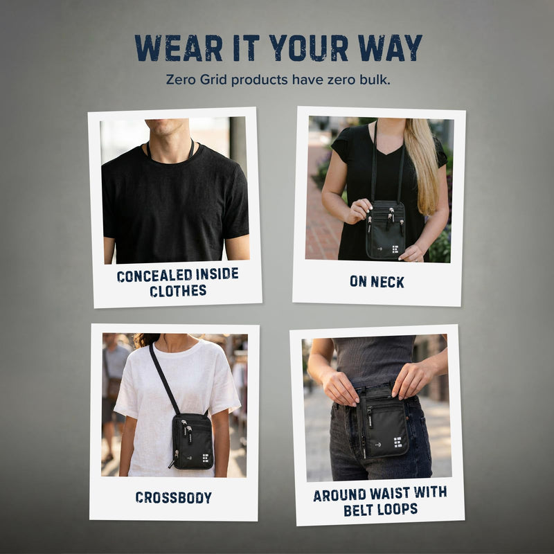 Neck Wallet Pack of 2 (Dark Grey & Midnight Black), RFID Blocking Passport Neck Wallets with Multiple Pockets, Slim Concealable Nylon Travel Pouches for Phone, Cash, Cards and Keys