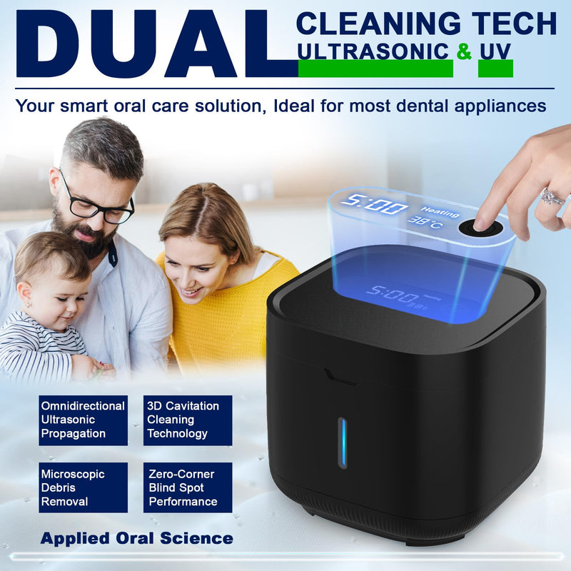 [Australia] - Ultrasonic Retainer Cleaner, Retainer Cleaner Machine, Dental Cleaning Pod for Dentures, Mouth Guard, Aligner, Night Guard, Jewelry, Braces, Ultra Sonic Cleaner for All Dental Appliances (Black) Black 