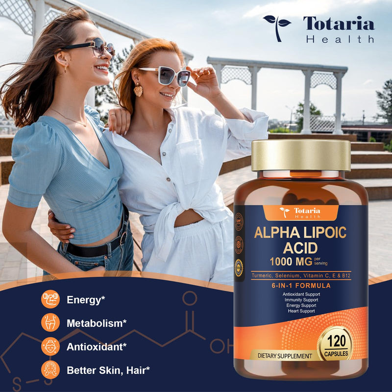 [Australia] - Alpha Lipoic Acid 1000mg - ALA Supplement Antioxidant for Neuropathy Support Nerve Health, Liver Detox, Antioxidant, Metabolism and Cell Energy, Anti-Aging - Non-GMO, Gluten Free, Vegan Safe 120 Count (Pack of 1) 