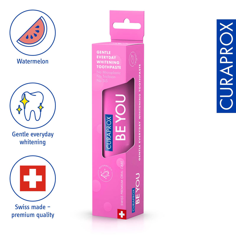 Curaprox Whitening Toothpaste – for Fresh Breath & Gum Care | Enzymatic Formula, Watermelon Flavour, Pink, 60ml | Vegan, SLS-Free, Fluoride 950ppm | Swiss Made 2.12 Ounce (Pack of 1)
