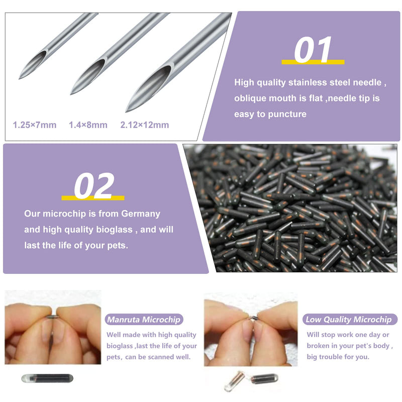 Small Animal Identification Microchip Transponder 10 Pack with Sharp Needle for Hamster Birds Parrot Turtle Snake Fish 1.25X7mm 10 pack - PawsPlanet Australia