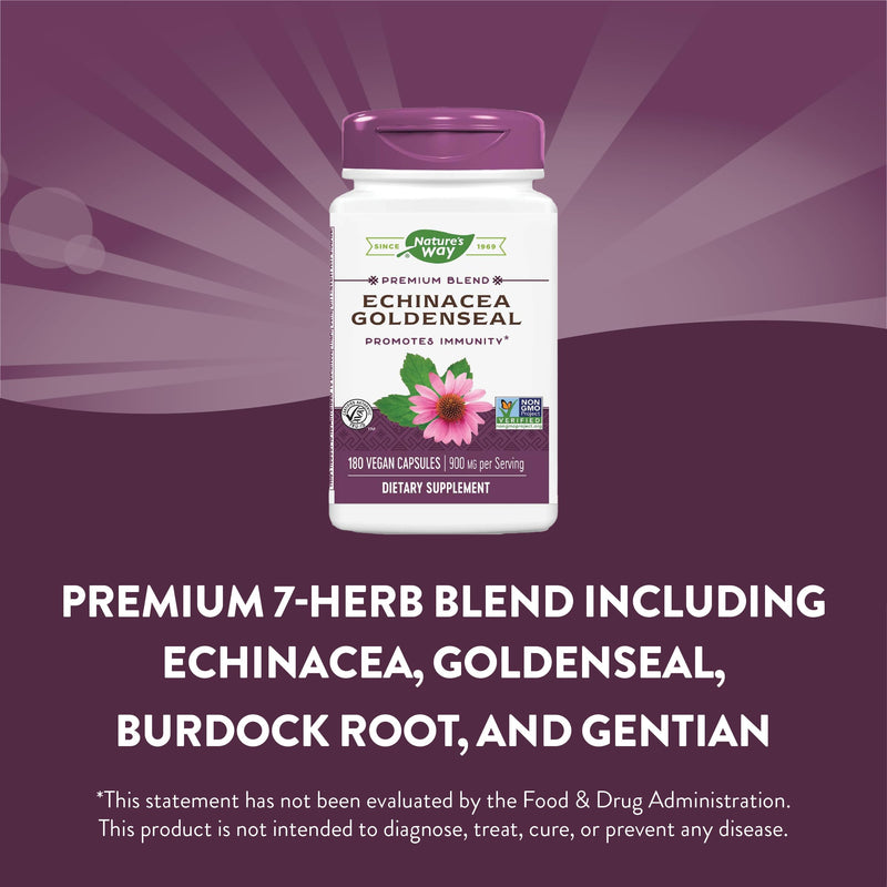[Australia] - Nature's Way Echinacea Goldenseal - 900 mg per 2-capsule serving of Echinacea 7 Herb Blend - For Immune Support* - With Cayenne Pepper, Gentian Root - Gluten Free & Vegan - 180 Vegan Capsules 180 Count (Pack of 1) 