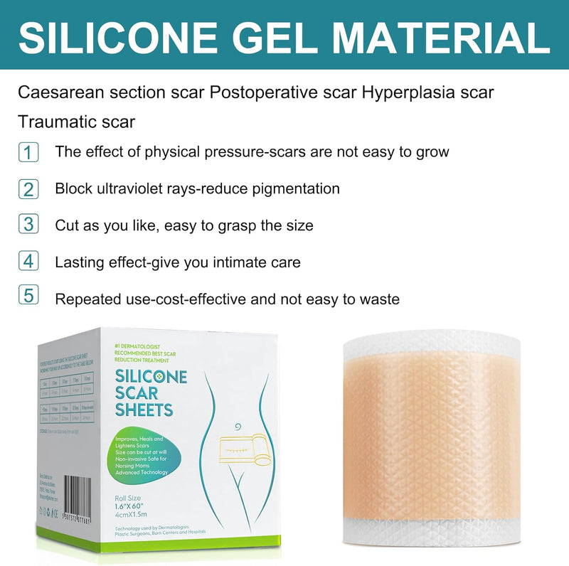 [Australia] - Medical Grade Silicone Scar Sheets, Silicone Scar Tape (1.6”x 60” Roll-1.5M), Professional Scar Removal Treatment, Reusable Silicone Scar Strip for Keloid, C-Section, Surgery, Burns, Acne Etc Brown 