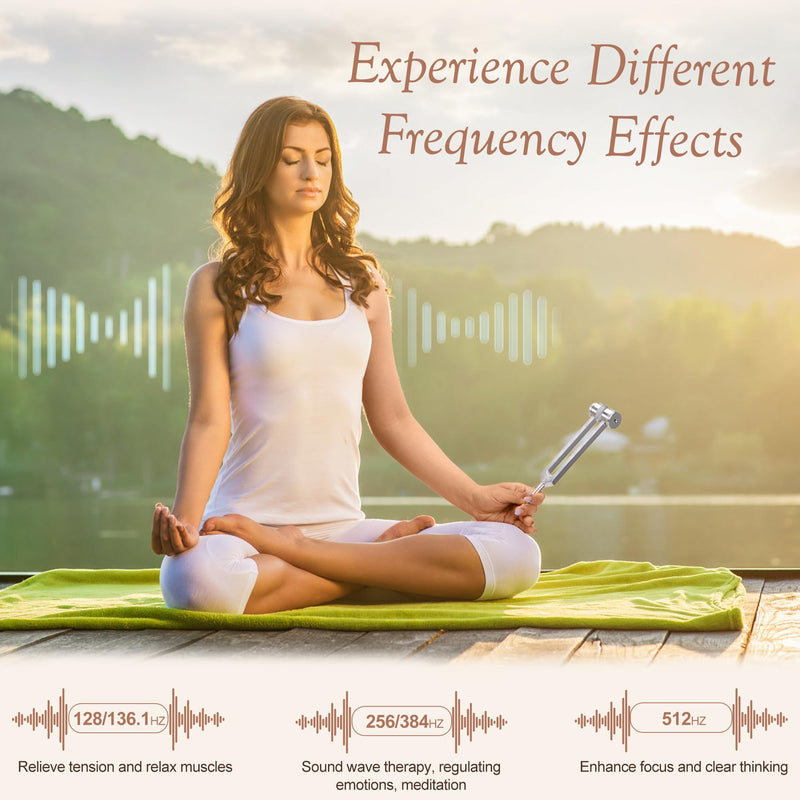 [Australia] - Tuning Fork Set 5pcs 128HZ, 136.1HZ, 256HZ, 384HZ, 512HZ, Equipped with PU Leather Bag and Rubber Hammer, Suitable for Yoga, Meditation, Relaxation 