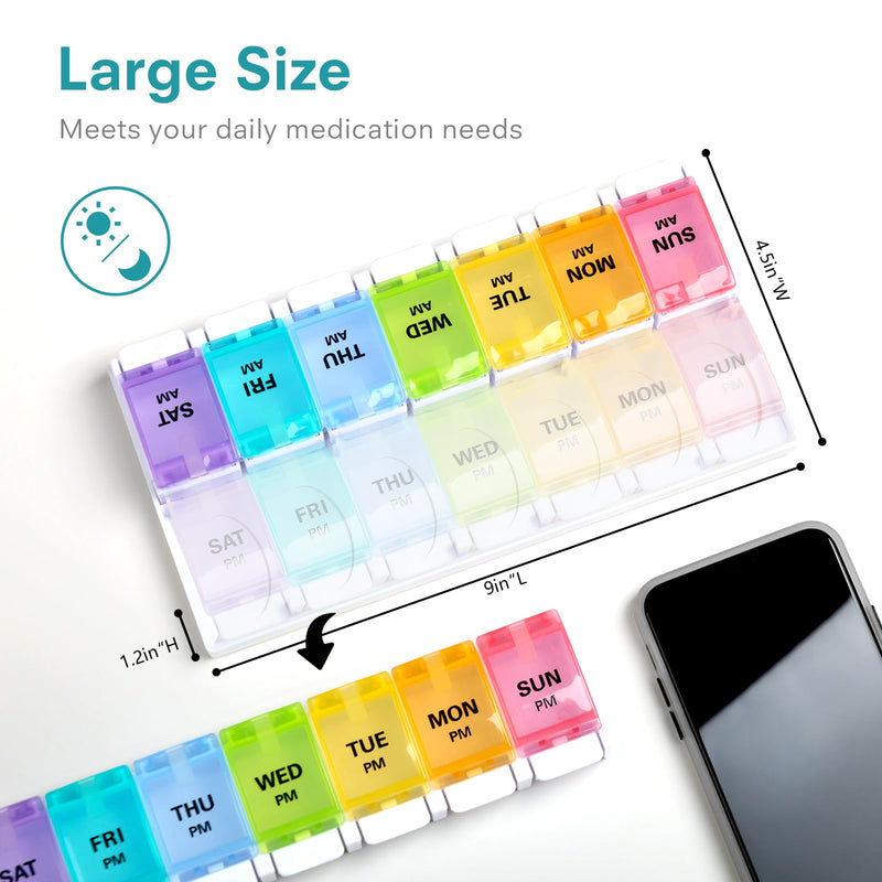 Sukuos AM PM Weekly 7 Day Pill Organizer, 2 Times A Day Pill Box with Arthritis Friendly Push Button, Medicine Cases for Vitamin/Fish Oil/Supplements, Easy to Clean (Black&White) Black & White (1 Pack)