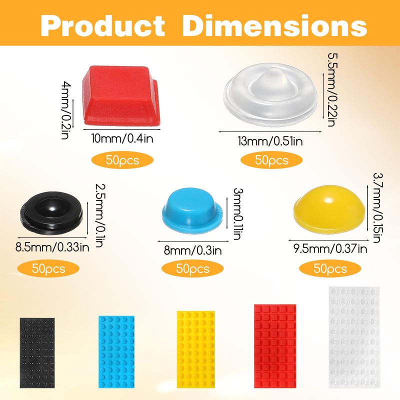250pcs Bump Dots for Visually Impaired, Assorted Sizes Low Vision Aids Braille Stickers Blind People Tactile Aids Braille Bump Dot Sticker for Blind, Elderly (Transparent, Red, Yellow, Black, Blue)