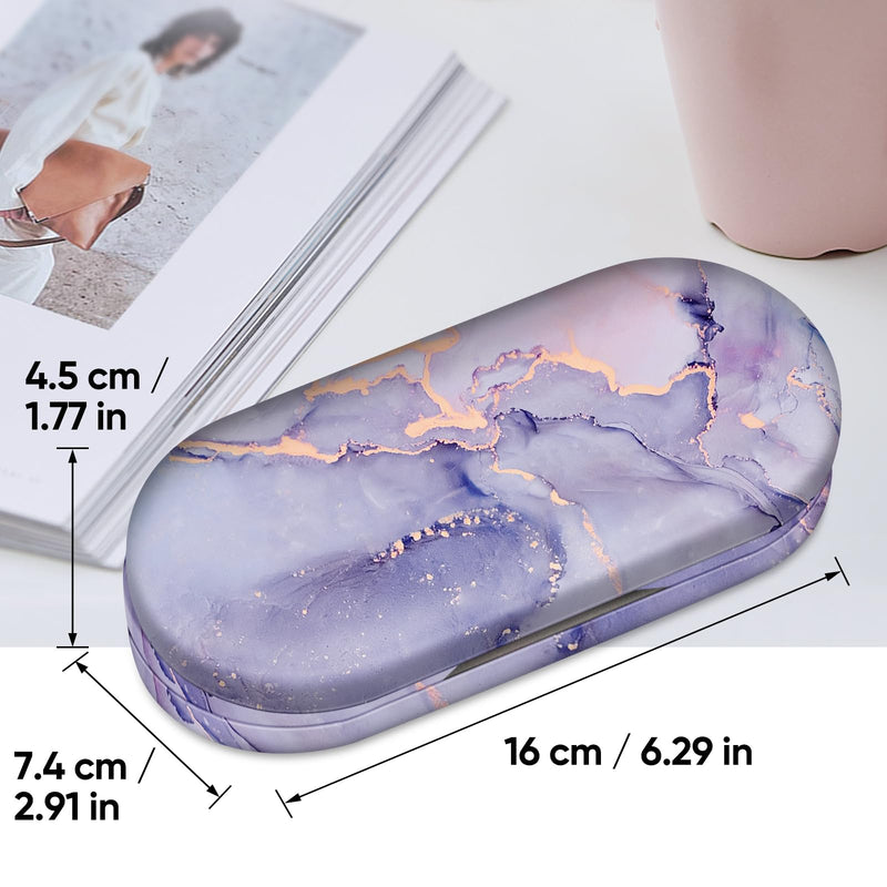 [Australia] - Fintie glasses case - hard case double-sided glasses case and contact lens case - glasses case with mirror contact lenses travel set purple marble 