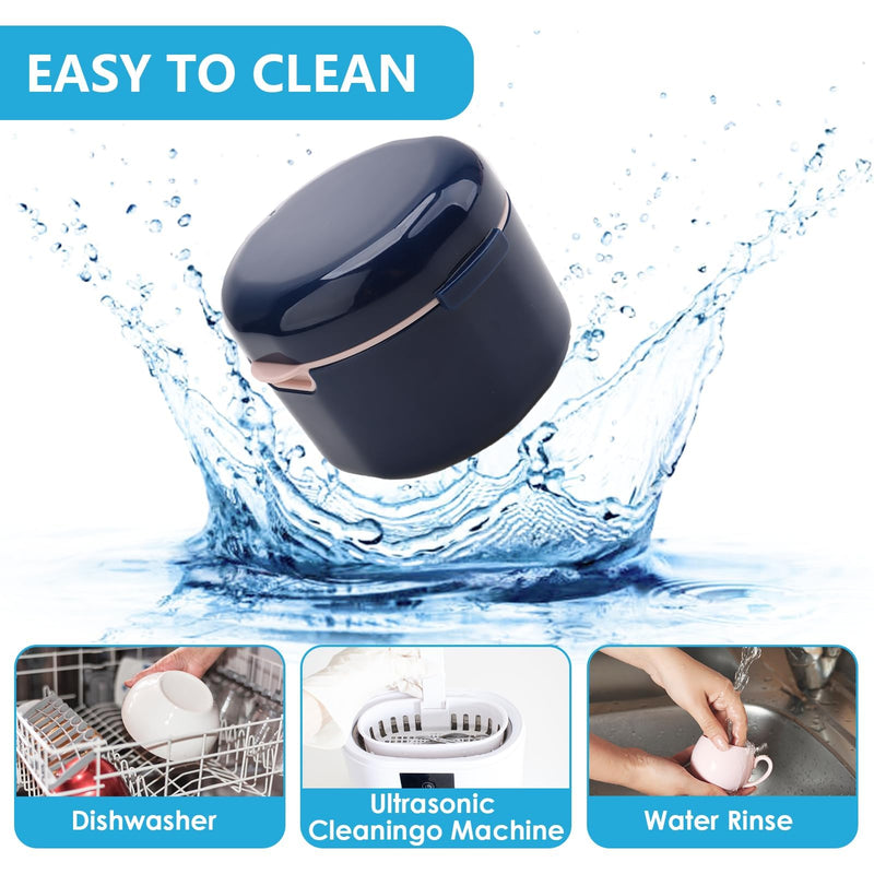 [Australia] - Braces box with strainer, portable denture box cover in blue, double layer hollow drain, effective cleaning box for orthodontic brackets 