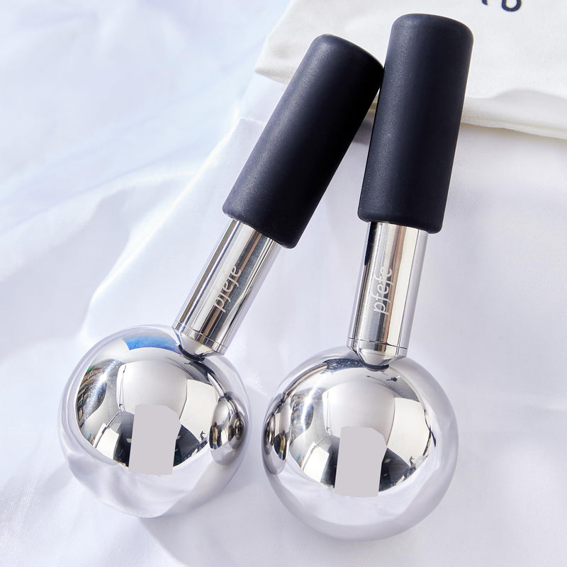 [Australia] - Pfefe 360 Rotating Ice Globes for Face & Eyes, Unbreakable Stainless Steel Cryo Sticks for Beauty Routines, Facials Cold Roller Colling Globes for Puffiness, Wrinkles, Dark Circles, Headaches Black 