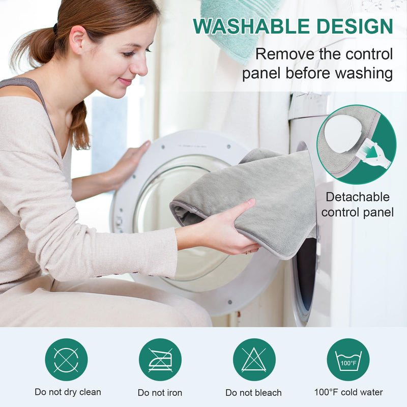 [Australia] - Nalezuns Electric Heating Pad for Back Shoulder, 60 x 100 cm Heat Wrap with Quick Heating, 6 Temperature Levels with 4 Timers Heating Pad Back Auto-OFF Timer, Flannel Material, Washable 100 x 60 cm 