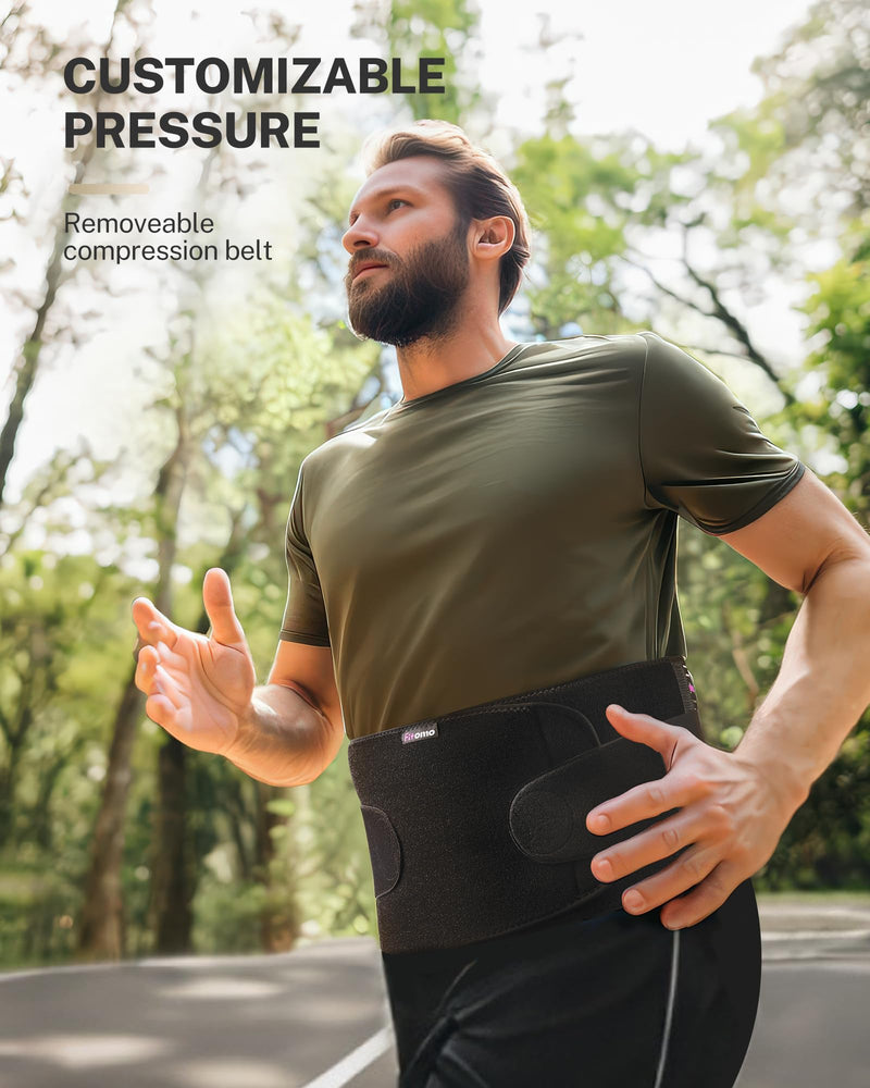 [Australia] - Front-Wearing Umbilical Hernia Belt, Unisex, 3D Dome-Shaped Hernia Support Pad, Adjustable with Removable Pads & Extra Straps for Abdominal Pressure, Lumbar Support, Skin-Friendly & Discreet L/XL Black with Pink Stripes 