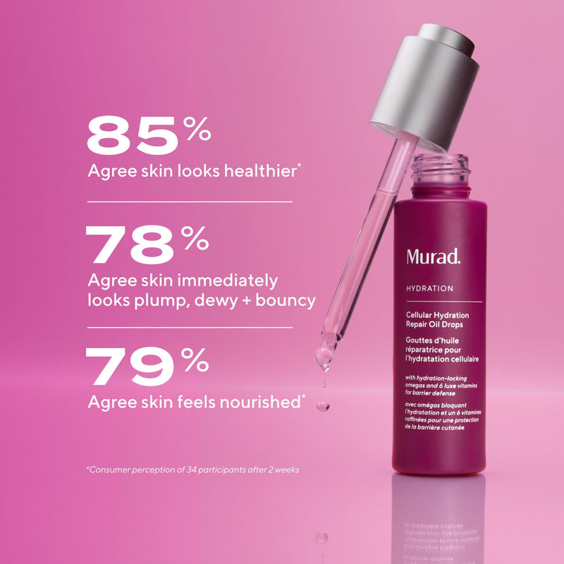 Murad Cellular Hydration Repair Oil Drops - Multi-Vitamin Blend - 1 Fl Oz | Hydrating multi-vitamin face oil with Bilberry Seed Oil strengthens the skin barrier and relieves redness for glowy skin