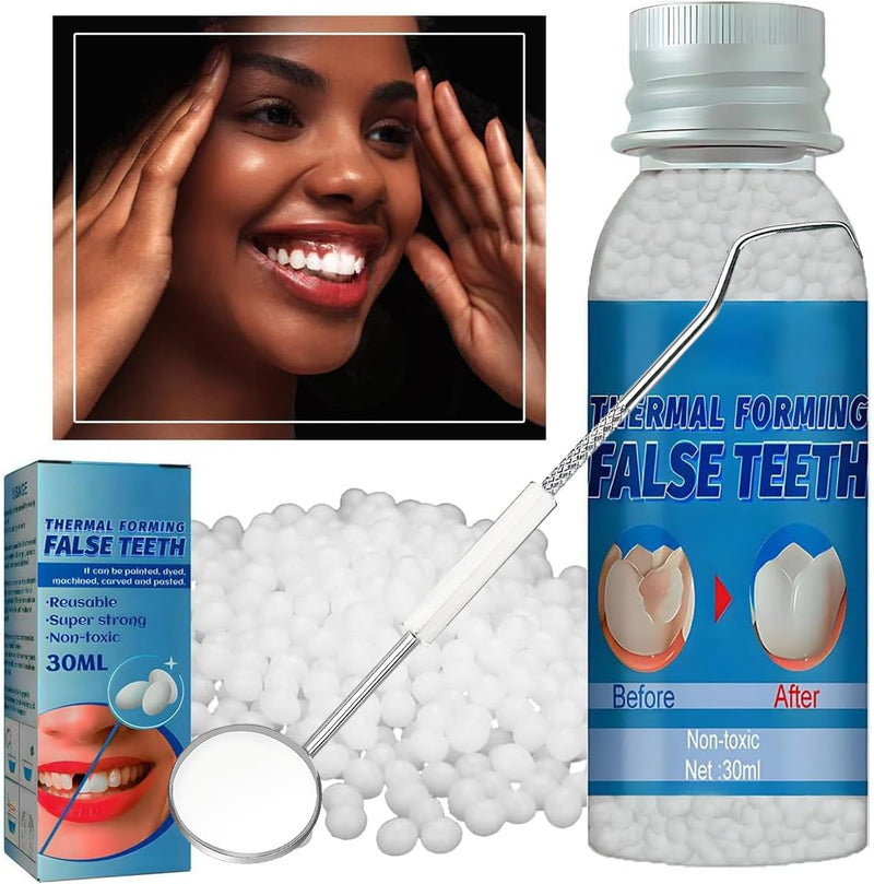 Tooth Provisional teeth Kit, Provisional Fake Teeth Replacement Kit for Provisional Restoration of Missing & Broken Teeth Replacement Dentures, DIY Heat Fit Beads. 【30Ml -1 Bottle】 30ml -1 Bottle New