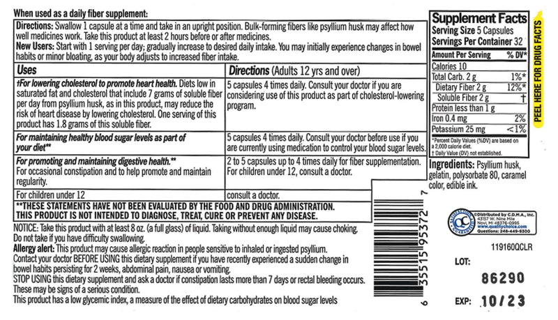 [Australia] - Quality Choice Daily Fiber Capsules for Regularity, 160 Count 