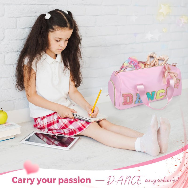 Dance Bag for Girls, KUIRAN Travel Duffel Bag with Shoe Compartment Lightweight Gym Sport Ballet Weekender Bag - Pink Large Light Pink