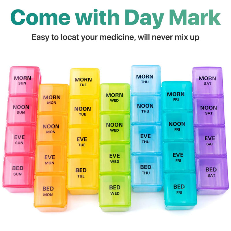 Sukuos Weekly Pill Organizer 7 Day 4 Times a Day, Moisture-Resistant Large Daily Pill Box Medicine Cases for Vitamin/Fish Oil/Supplements (Pink) Pink (1 Pack)