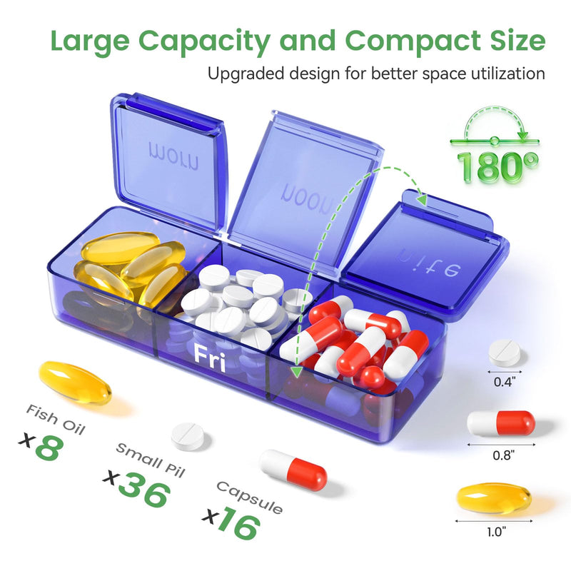 Weekly Pill Organizer 3 Times a Day, Pill Cases Organizers 7 Day | Medicine Pill Organizer, Daily Pill Box AM/PM/Night, Travel Pill Case for Medication, Vitamins, Fish Oil and Supplements