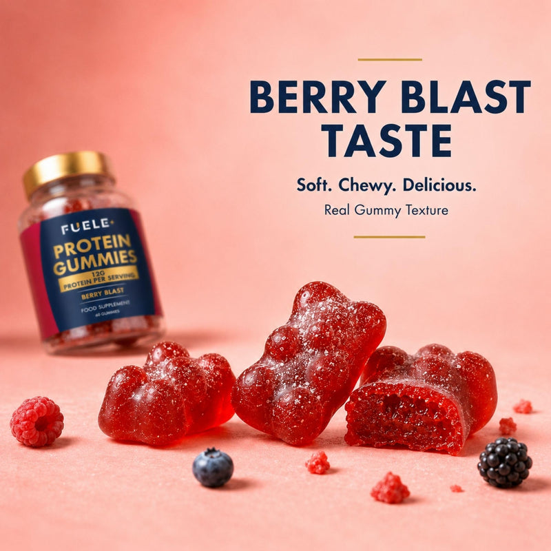 Whey Protein Gummies – Berry Blast Flavor, 12g Protein Per Serving (4 Gummies), Protein Snack Alternative, No Added Sugar, Convenient On-the-Go Protein Supplement, 60 Gummies