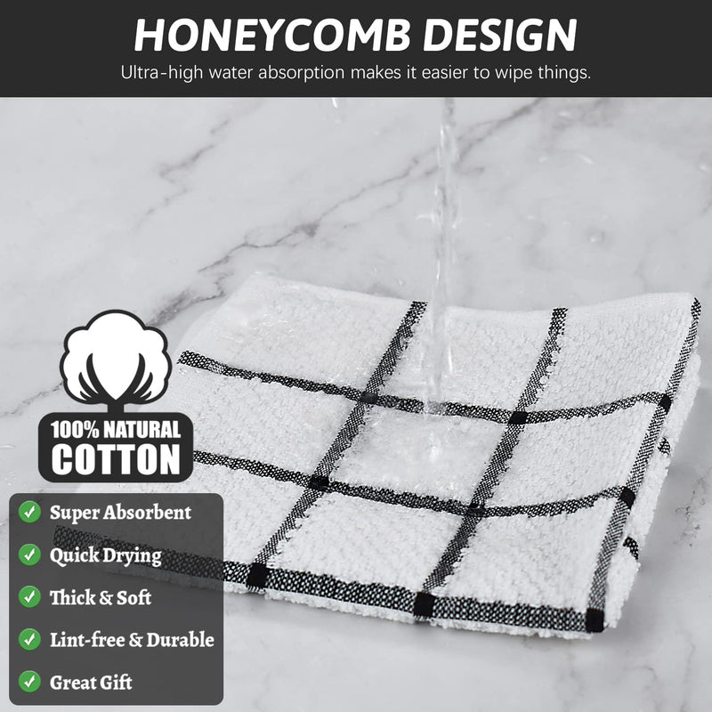 [Australia] - Nialnant 8 Pack Kitchen Dish Rags,100% Cotton Dish Cloths for Washing Dishes,Quick Drying Kitchen Towels,12x12 Inches,Black Plaid Black Plaid 12 x 12 in - 8PCS 