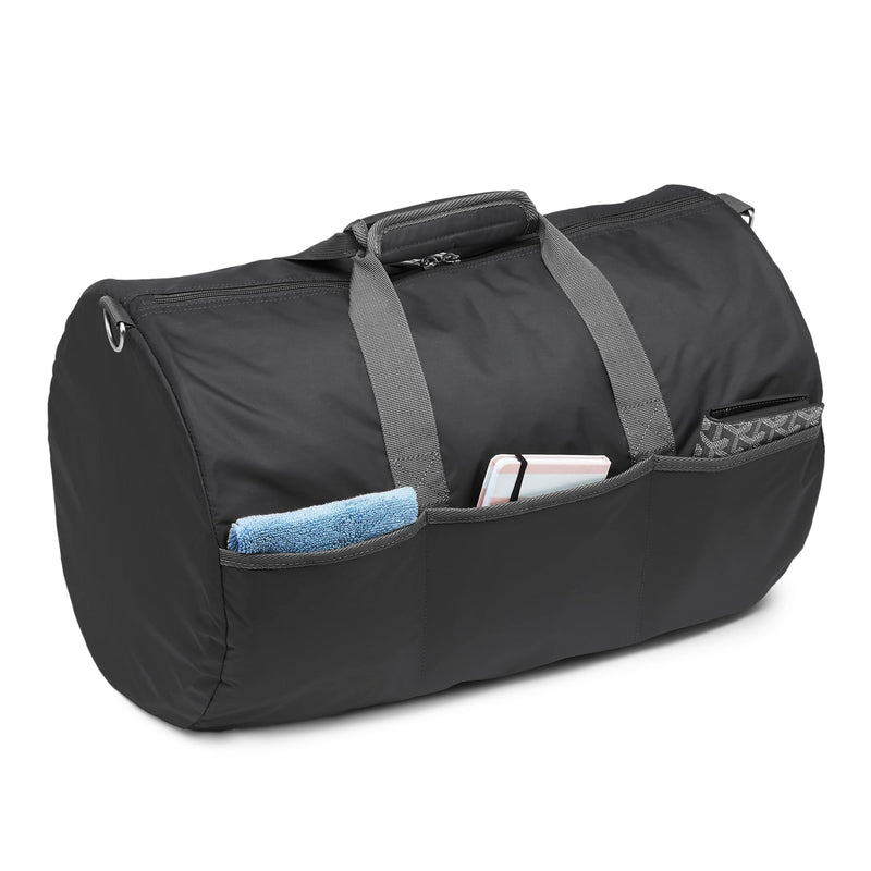 Amazon Essentials Duffel Bag for Travel and Sports, 20-inch Foldable Packable Nylon Bag with Multiple Zippered Pockets, 35 lb Weight Capacity, Collapsible for Easy Storage, Blac0 Black 20 inches