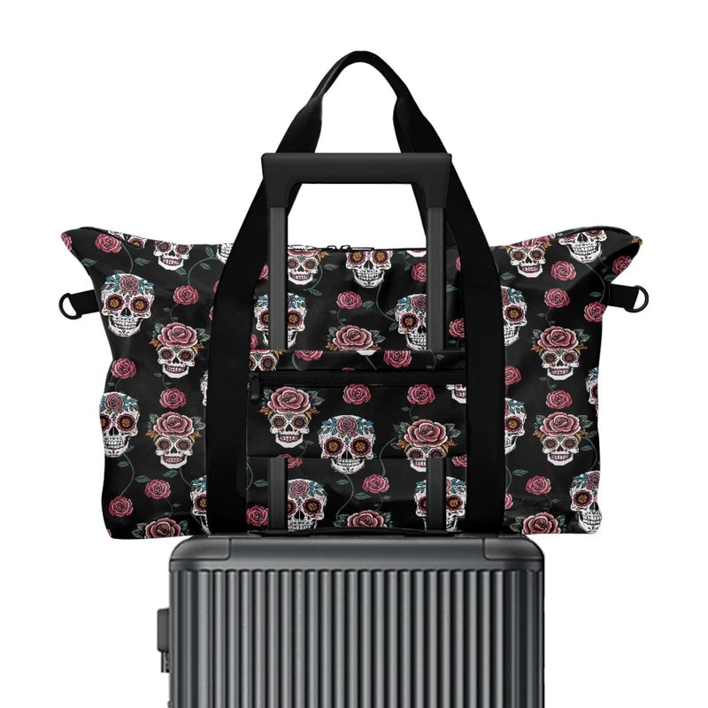Floral Skull Carry on Tote Bags for Women Men Travel Duffle Bag for Yoga Gym Weekender Bags with Large Capacity Floral Skull