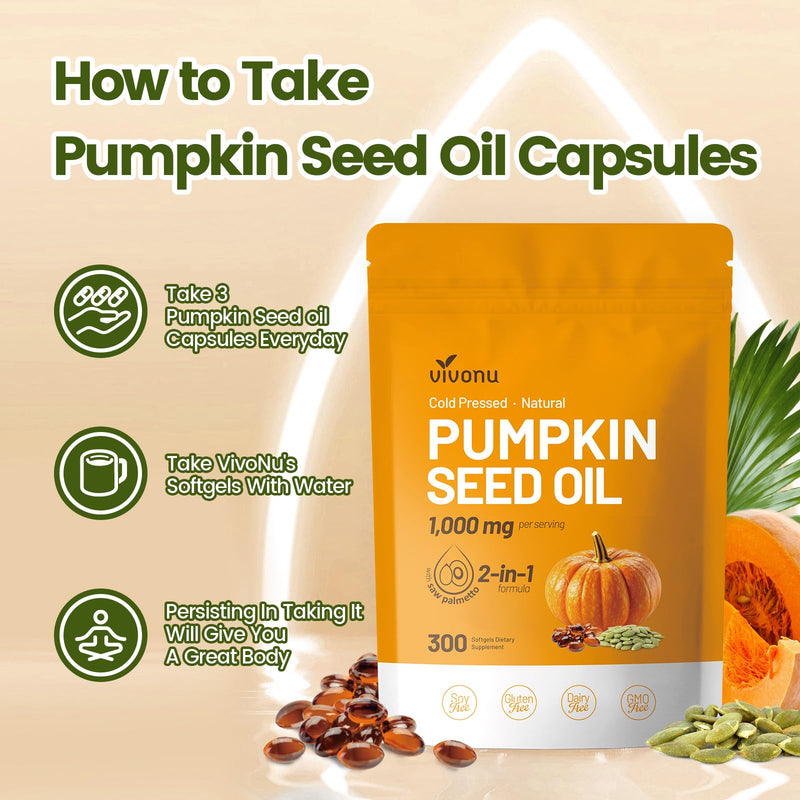 [Australia] - Pumpkin Seed Oil with Saw Palmetto Capsules | Cold Pressed, Pure Virgin Oil, Essential Fatty Acids & Phytosterols | 300 SoftgelsSupports Hair, Urinary, Bladder & Prostate Health | Non-GMO 300p/1bag 