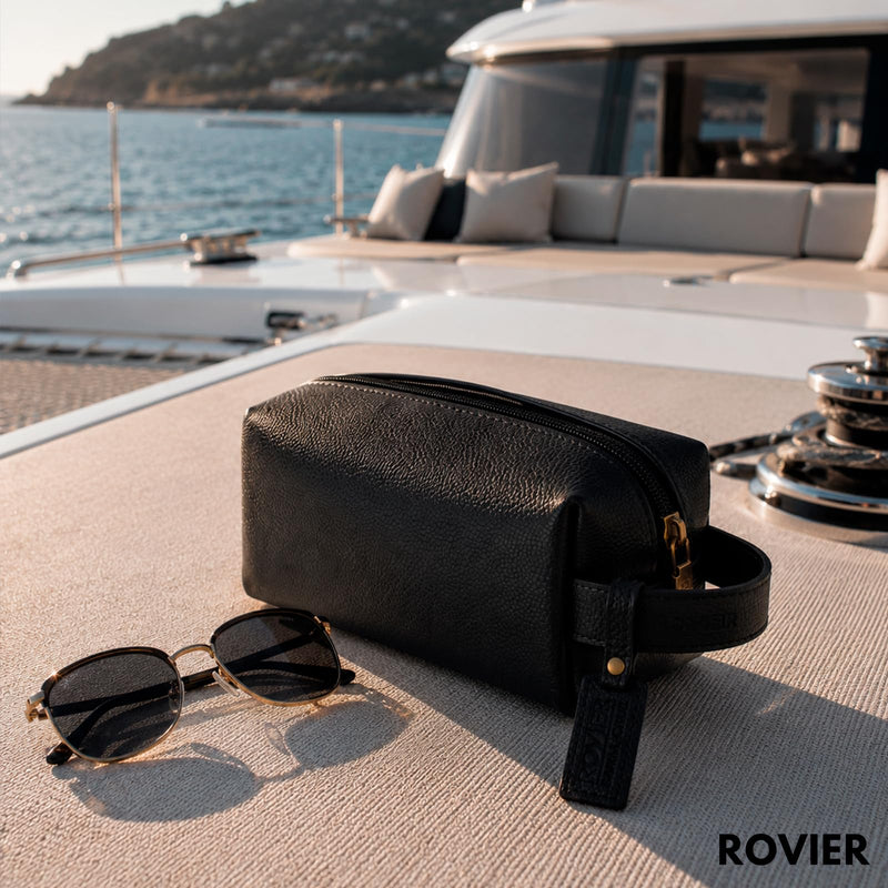 Leather Toiletry Bag for Men | Genuine Full-Grain Bovine Dopp Kit | OXFORD | Mens Travel Toiletry Bag | Shaving Kit for Men | Handcrafted in Bolivia | Onyx
