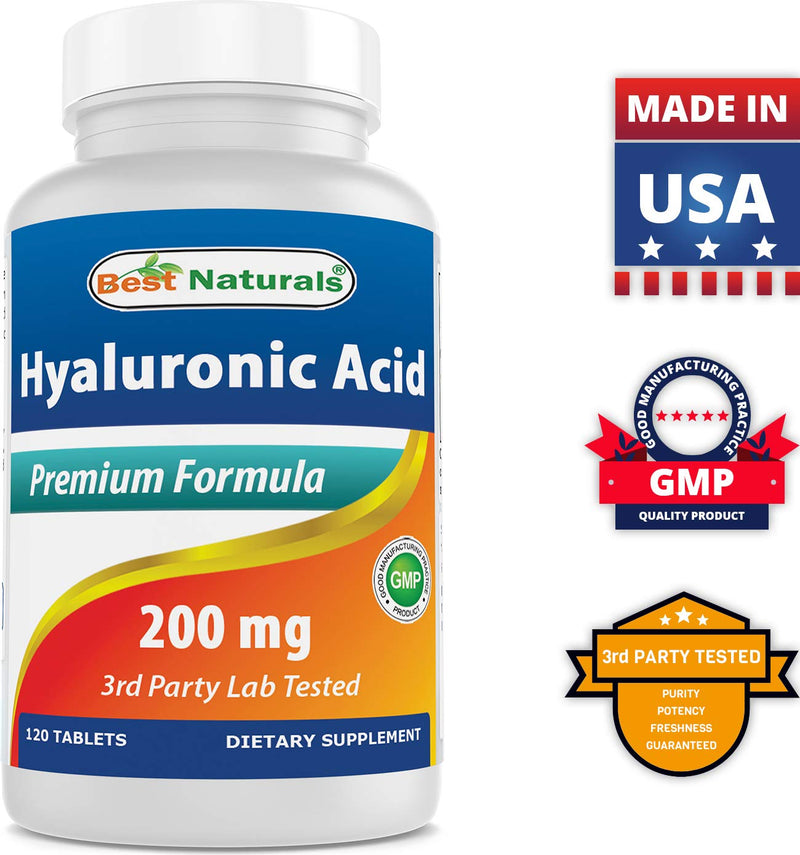 [Australia] - Best Naturals Hyaluronic Acid 200 mg 120 Tablets (Non-GMO, Gluten Free) - Promotes Youthful Healthy Skin & Healthy Joint Function (120 Count (Pack of 1)) 120 Count (Pack of 1) 