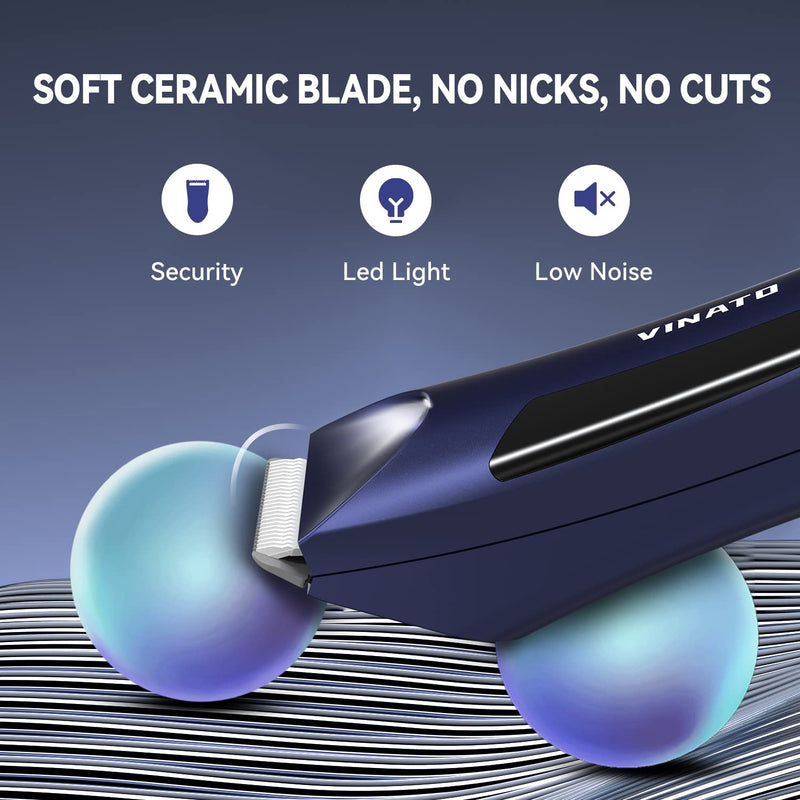 [Australia] - VINATO Electric Body Hair Trimmer - Manscape Ball Trimmer, Groin Hair Trimmer for Men, Waterproof Ball Shaver, USB Recharge Dock Replaceable Ceramic Blade, Male Hygiene Razor, 90 Mins Battery Life Blue 