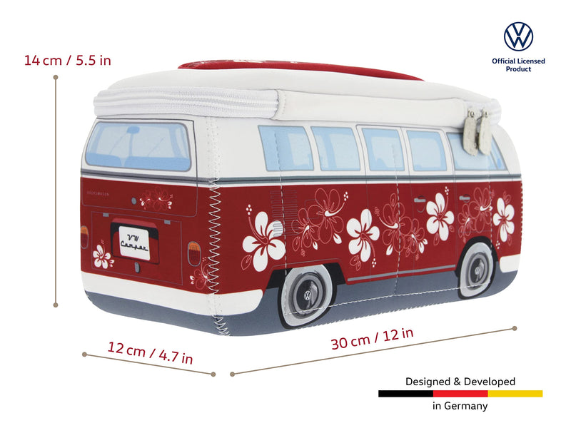 BRISA VW Collection - T1 Bus Camper Toiletry Bag Cosmetic Case | Volkswagen Toiletry Bag Cosmetic Case, Water-Repellent, Hanging Hook, 4 Mesh Pockets, Travel, Neoprene, Hibiscus/Red Large Large (11.8 X 5.5 X 4.7 Inches)