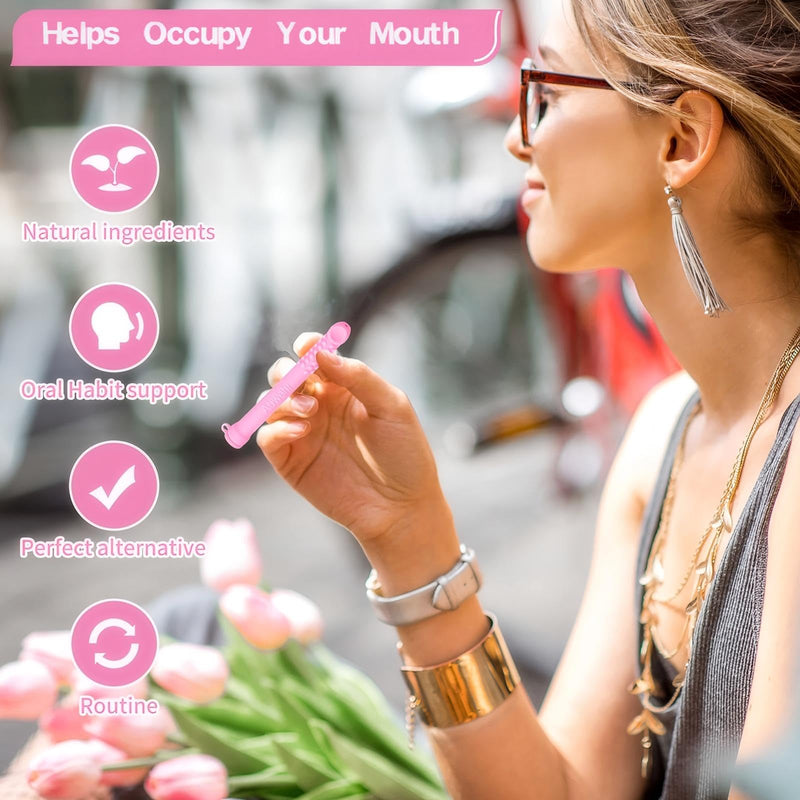 [Australia] - Chewable Essential Oil Breath Stick,Chewable Breather Stick for Fresh Breath,Improving Your Habits of Biting Pen and Help Quit Smoking, Smoking Cessation aids(strawberry) Pink 