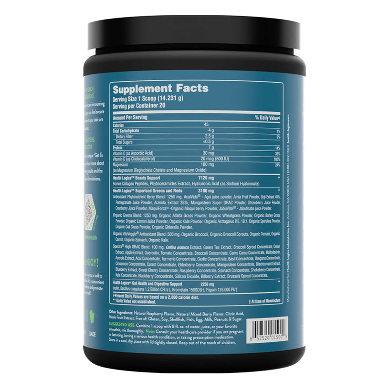 Health Logics Glowing Greens Superfood Powder with Collagen Peptides, Digestive Enzymes, Prebiotics and Probiotics – Antioxidant, Improve Wellness, Immune, Digestive and Gut Health Support