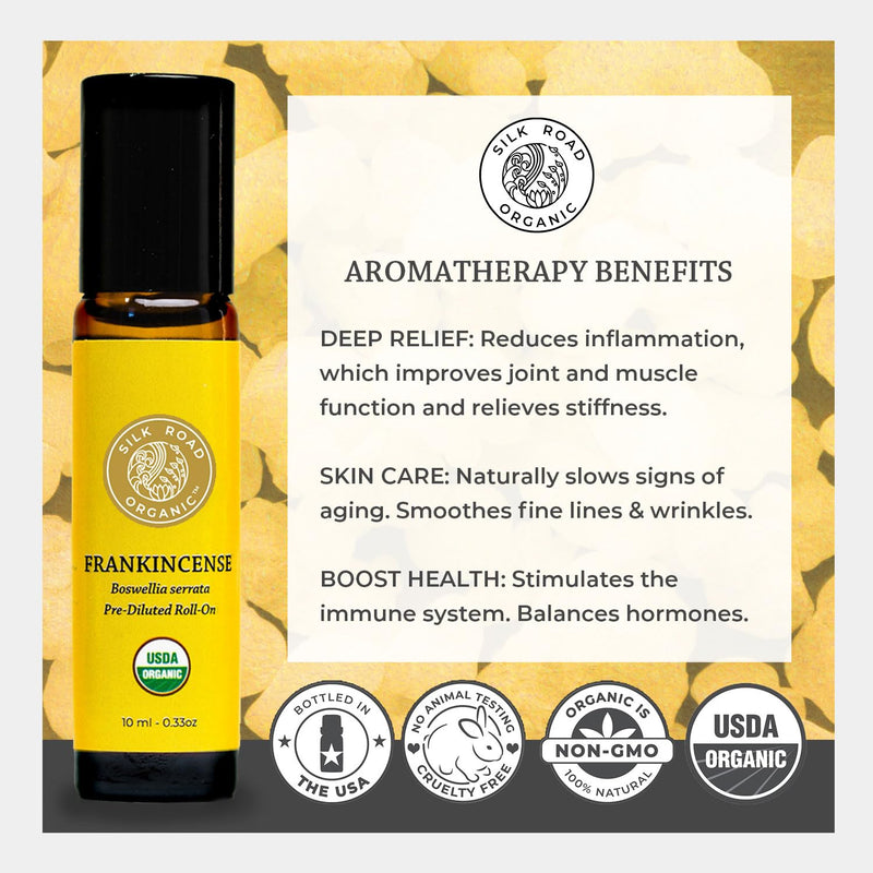 [Australia] - Organic Frankincense Serrata Essential Oil Roll on, 100% Pure USDA Certified Aromatherapy - 10 ml Roller by Silk Road Organic - Always Pure & Organic 