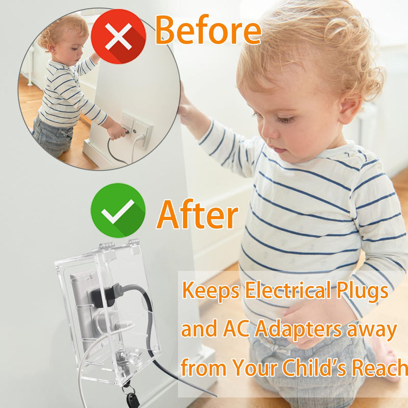 [Australia] - Baby Safety Outlet Cover Box,Outlet Covers,Plug Covers for Electrical Outlets,Socket Covers for Outlets Fit 4.95" H X 3.35" W X 2.56" D or Smaller,Provide Extra Space Inside for Plugs,Adapters B-with wire exit 