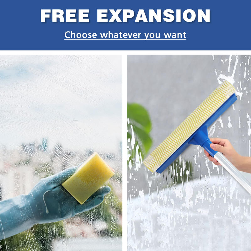[Australia] - Professional Window Squeegee,2 in 1 Squeegee Window Cleaner with Long Stainless Steel Handle,Sponge Car Window Squeegee for Gas Station, Glass,Shower,Outdoor High Window Cleaning (Expansion payment) 