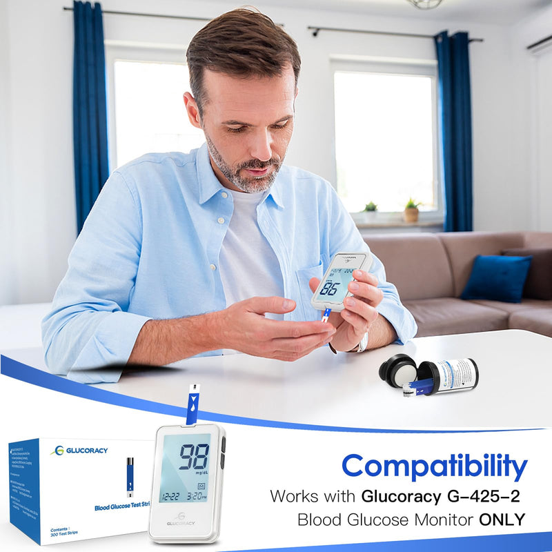 [Australia] - 300 Counts Blood Glucose Test Strips, Only Works with Glucoracy G-425-2 Blood Sugar Monitor, Self Diabetes Blood Glucose Home Monitoring, 6 Vials 50 Pieces Per Vial 1 Count (Pack of 300) 