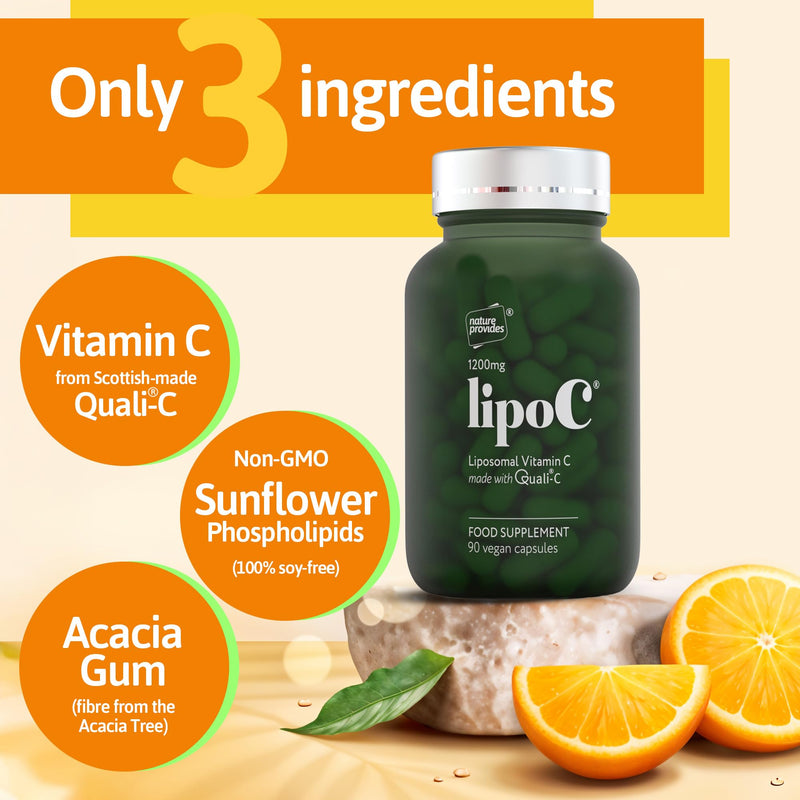 Nature Provides Liposomal Vitamin C 1200mg Quali-C - High Strength VIT C Supplement - Immune Function, Collagen, Energy - Vegan - 90 Capsules - UK Made