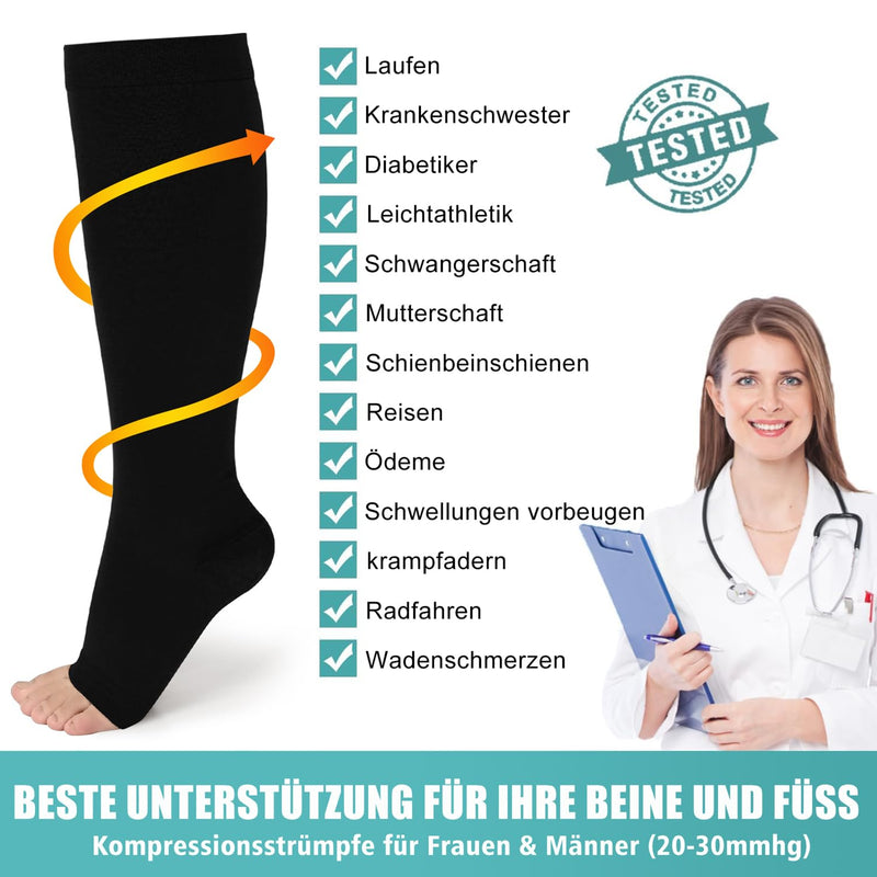 [Australia] - Evolyline Medical Compression Stockings Women & Men 20-30 mmhg Class 2, Compression Socks Thrombosis Stockings Women's Flight, Support Stockings Women's Support Tights for Varicose Veins Ankle Black XXL 