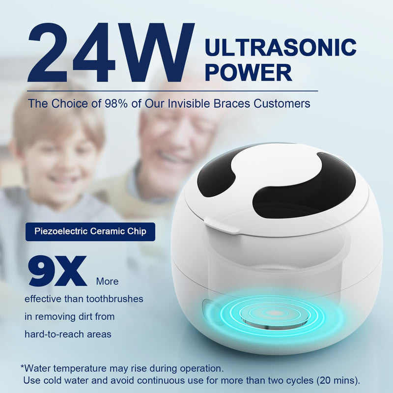 [Australia] - 2025 Ultrasonic Retainer Cleaner Machine ‚Äì 45kHz Retainer Cleaner for Night Guards, Mouth Guards, Dentures ‚Äì 24W Dental Ultrasonic Cleaner with 4 Modes, 200ML ‚Äì Great Gift for Braces Users White 