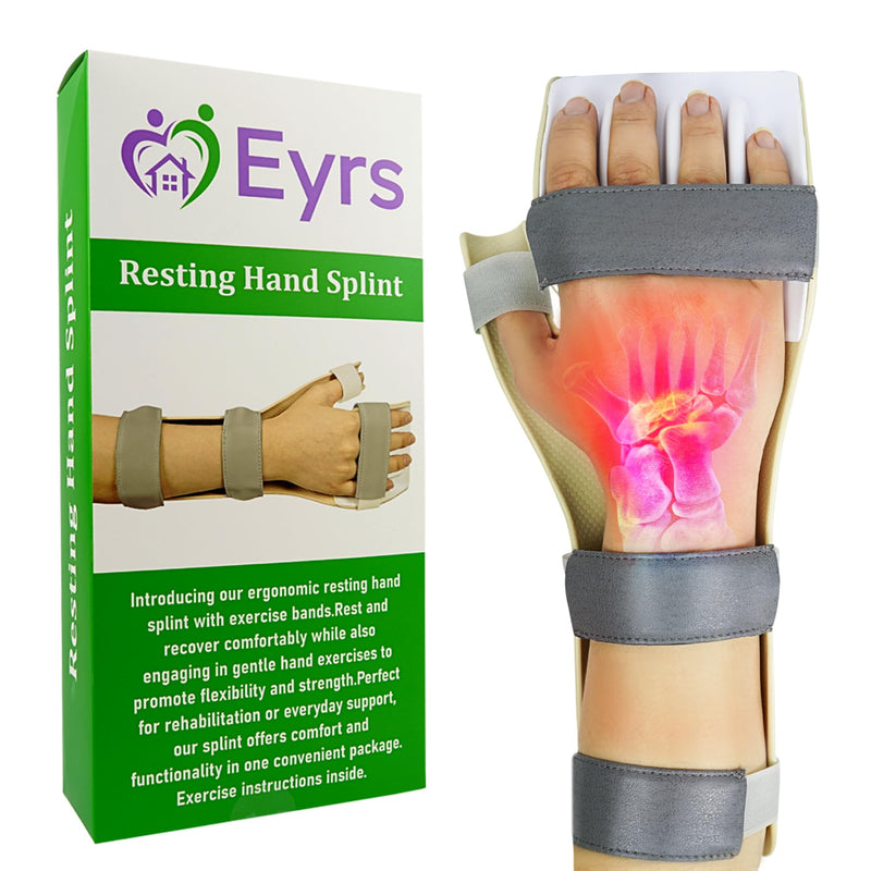 Resting Hand Splint for Stroke Recovery – Night Wrist & Finger Brace for Flexion Contractures, Arthritis, Carpal Tunnel Relief – 5-Finger Stabilizer with Exercise Band & Instructions (Large Right)
