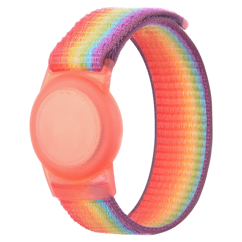 Kids Wristband Compatible with Apple AirTag, Protective Case for Air Tag GPS Tracker Holder with Nylon Bracelet, Adjustable Anti Lost Watch Band for Toddler Child Elder (Rainbow B) Rainbow B